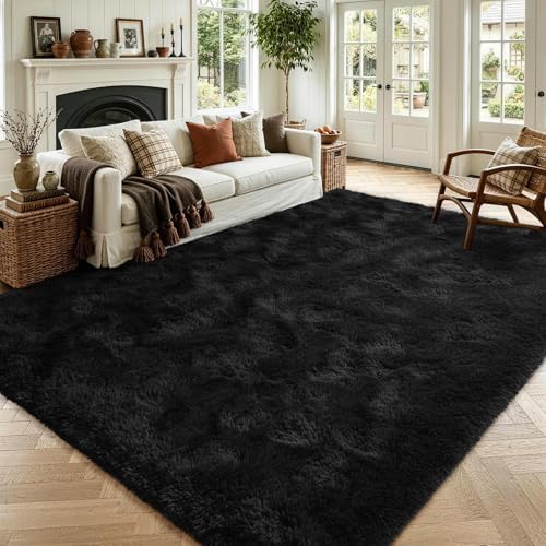 Noahas 4'x5'3'' Black Fluffy Soft Area Rug Non-Slip for Bedroom Living Room by ModernHomeDecor
