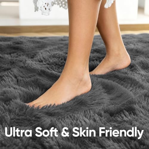 Noahas 5x7 Dark Grey Fluffy Soft Area Rug Non-Slip for Living Room Bedroom - Image 5