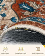 RELEANY Washable Area Rug, Runner 2'6"x10', Red/Orange/Blue/Brown - Image 4