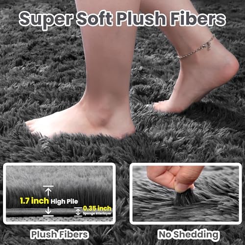 9x12 Fluffy Shag Area Rugs for Living Room Bedroom: Soft Plush Carpet Grey - Image 5