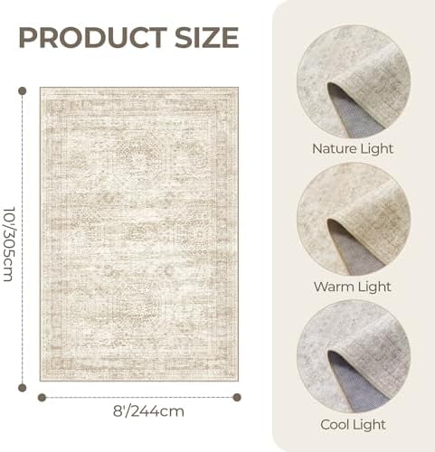 8x10 Area Rugs for Living Room,Large Washable Rug,Beige - Image 2