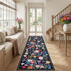 PLHXFR 3x10 Washable Runner Rug：Floral Indoor Kitchen Soft Carpet Black - Image 3