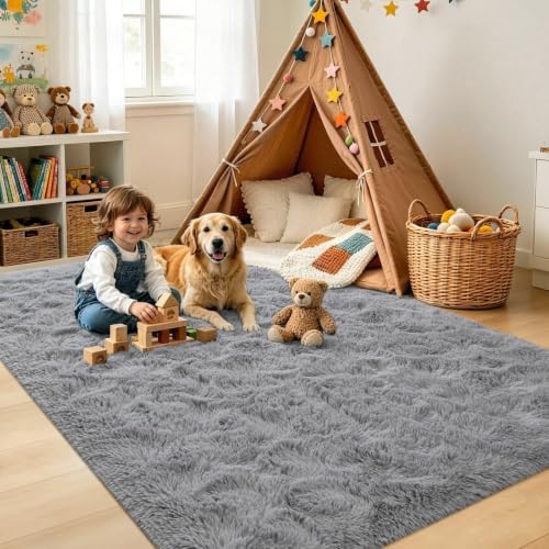4x6 Grey Fluffy Soft Area Rug Non-Slip for Bedroom Living Room Playroom - Image 4