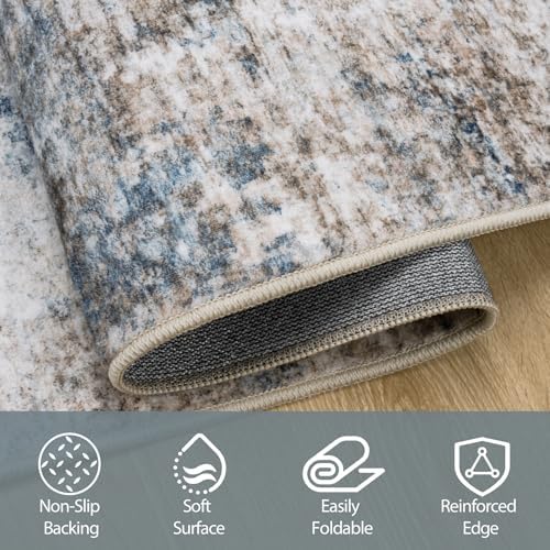 5x7 Area Rugs for Living Room Washable Bedroom Dining Room Brown Blue - Image 4