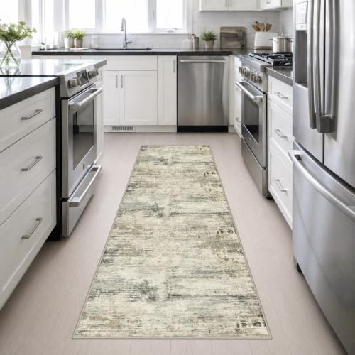 2.6x10 Washable Runner Rug:Modern Abstract Soft Carpet Ash Brown - Image 4