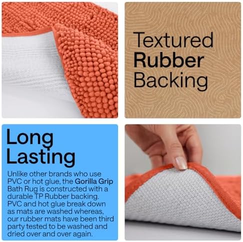 GORILLA GRIP Bath Rug Mat for Bathroom, Absorbent Chenille, 44x26 Coral - Image 3