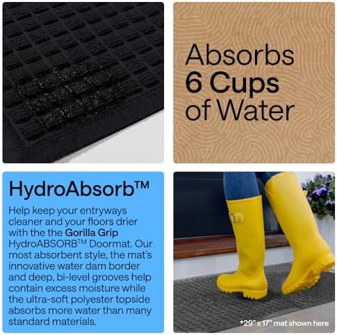 GORILLA GRIP® HydroABSORB Door Mat for Indoor Outdoor Use, 47x35 Black - Image 3