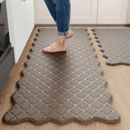 Arenarug Upgrade Scalloped Kitchen Mats for Floor 2PC, Brown Kitchen Rugs by ArenaRug