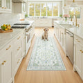 RELEANY Washable Area Rug, Runner 3'x8', Green/White/Blue by RELEANY