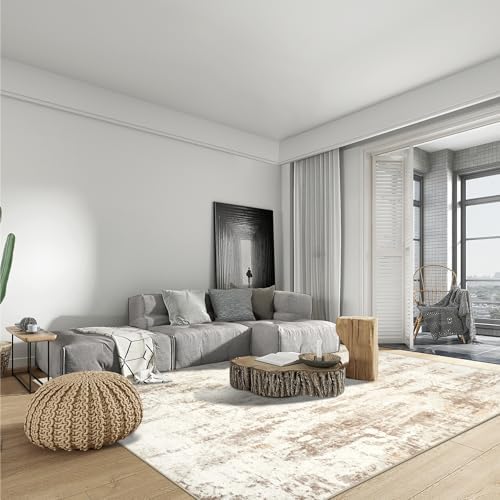 9x12 Area Rugs for Living Room: Washable Abstract Beige Grey Bedroom Carpet - Image 3