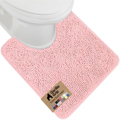 GORILLA GRIP Chenille Bath Rug Mat for Oval Toilet Base, 24x19 Light Pink by GorillaGrip