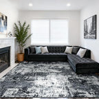 RELEANY Washable 10'x12' Abstract Area Rug for Living Room Black White by RELEANY