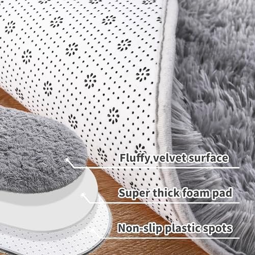 Noahas 2x5 Grey Fluffy Soft Oval Rug Non-Slip for Bedroom Dorm Hallway - Image 3