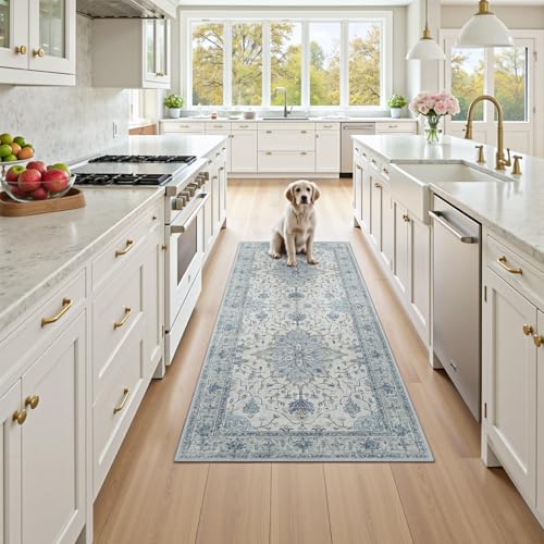 RELEANY Washable Area Rug, Runner 3'x7', Blue/White/Gray - Image 2