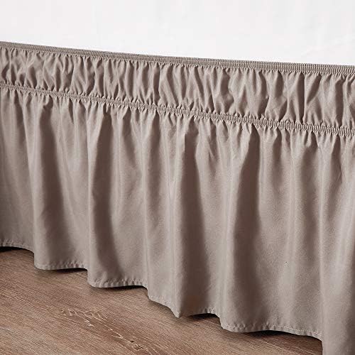 MEILA Wrap Around Elastic Bed Skirt for Twin & Full Beds, 14" Drop, Taupe - Image 3