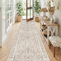 3x12 ft Long Kitchen Runner Rug - Non-Slip Washable Hallway Rug with Rubber Backing,Boho Floral Soft Low Pile Floor Carpet Runner for Entryway,Bedroom,Living Room（Beige,3x12） by BYYVOORugsforYourHome