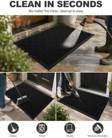 Mibao Front Door Mat Outdoor Entrance, 36" x 17" Heavy Duty Welcome Mat for Outdoor and Indoor, Waterproof Dirt Trapper Doormat, Super Absorbent Indoor Entryway Mat for Patio & Porch - Black - Image 4