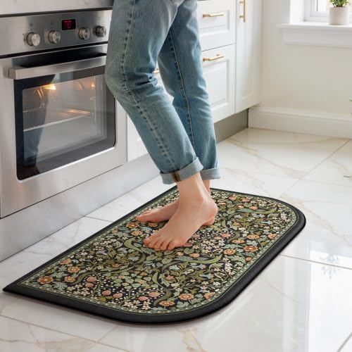 Collive Kitchen Mats for Floor Black Half Circle Rug Washable, 17.3"x29.5" by Collive