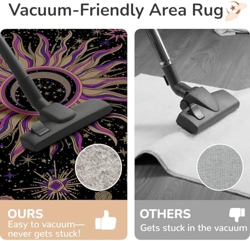 Vacuum-Friendly, 2x8 Washable Area Rug, Black Purple Beige - Image 4