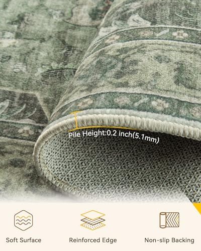 RELEANY Washable Area Rug, Small 2'6"x4', Green/Dark Green/Gray - Image 3