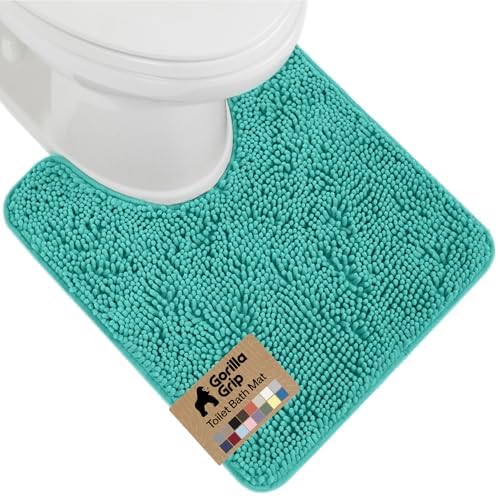 GORILLA GRIP Chenille Bath Rug Mat for Oval Toilet Base, 24x19 Turquoise by GorillaGrip