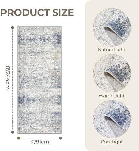 3x8 Runner Rug Non Slip,Washable Hallway Runner Rug,Blue - Image 2