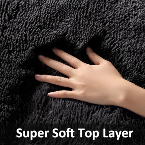 Ophanie Small Rug Washable Non Slip Throw Bedside Area Rugs, Fluffy Soft Mini Bedroom Carpet, Door Entryway Indoor Inside Front Entrance 1.5x2.5 Mat, Home Decor Aesthetic, Black - Image 2