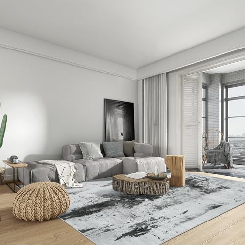 2'6''x8' Runner Rugs Washable Rug: Modern Abstract Black White Grey Carpet - Image 3