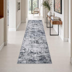 2.6x10 Washable Runner Rug:Modern Abstract Indoor Soft Carpet Grey by FXRHLP