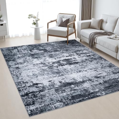 Area Rug Living Room: 5x5 Modern Washable Indoor Carpet Black by FXRHLP