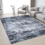 Area Rug Living Room: 5x5 Modern Washable Indoor Carpet Black by FXRHLP