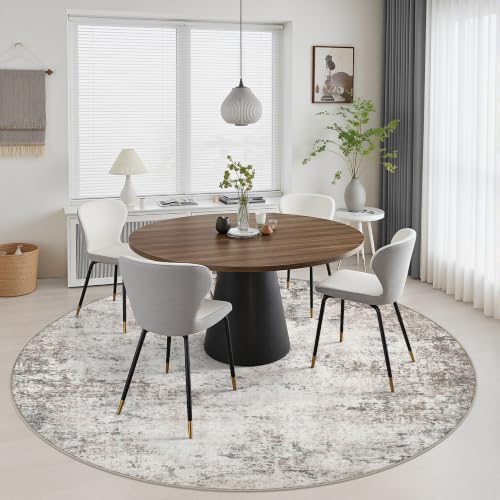 Round Area Rug Living Room: 8 ft Modern Washable Carpet Brown - Image 4
