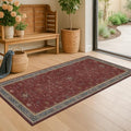 Hazo Haus Burgundy 2x4 Washable Entry Rug for Inside House, Kitchen Floor, Thin Door Mats for Inside Entry, Washable Non Slip Low Pile Stain & Fade Resistant, Modern Eclectic Floral Decor by HazoHaus