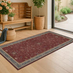 Hazo Haus Burgundy 2x4 Washable Entry Rug for Inside House, Kitchen Floor, Thin Door Mats for Inside Entry, Washable Non Slip Low Pile Stain & Fade Resistant, Modern Eclectic Floral Decor by HazoHaus
