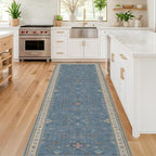 Boho 2'6"x10' Wide Runner Rugs for Hallway Non Skid- 10ft Light Blue Washable Non Slip Long Entryway Rug, Low Pile Geometric Floral Indoor Décor - Image 3