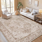 Lofus 9x12 Area Rugs for Living Room, Washable Area Rug, Big Rugs for Bedroom, Kitchen, Vintage Boho Carpet, Soft Non-Slip, Low Pile Large Area Rug for Office Dining Room, Vintage Beige Brown - Image 2