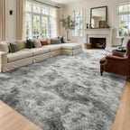 8x10 Extra Large Tie-Dyed Grey Fluffy Area Rug Non-Slip for Living Room - Image 2