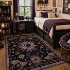 Vacuum-Friendly, 5x7 Washable Area Rug, Black Purple Beige - Image 2