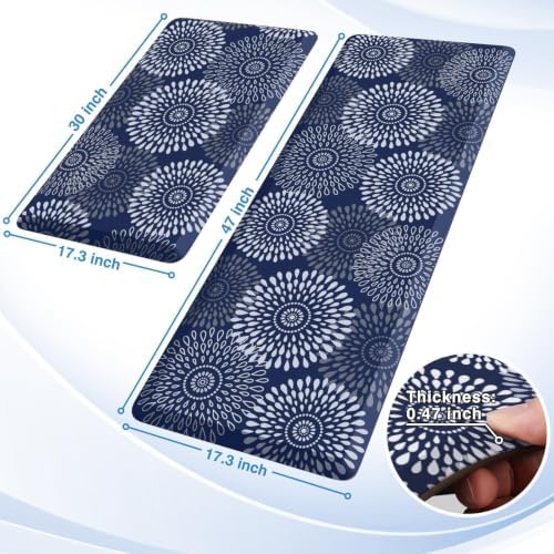 LuxStep Kitchen Mats for Floor,0.47 inch Thicker Cushioned Rug Anti-Fatigue Mats for Kitchen Decor Accessories,Waterproof Non-Slip Mats and Rugs Set for Office,Laundry 17.3"×29"+17.3"×47",Blue - Image 2