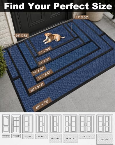 Mibao Front Door Mat Outdoor Entrance, 29.5" x 17" Heavy Duty Welcome Mat for Outdoor and Indoor, Waterproof Dirt Trapper Doormat, Super Absorbent Indoor Entryway Mat for Patio & Porch - Blue - Image 2