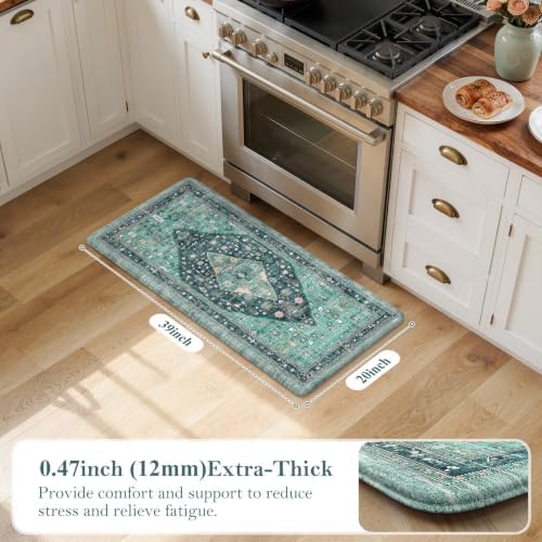 Collive Anti Fatigue Kitchen Mats Boho Teal Cushioned Kitchen Rugs, 20"x39" - Image 2