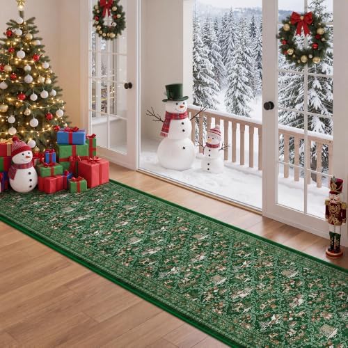 2x10 Christmas Runner Rug for Hallway,Washable Kitchen Rugs,Green - Image 4