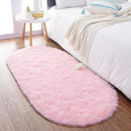 2x5 Pink Fluffy Soft Oval Rug Non-Slip for Kids Bedroom Nursery Playroom by ModernHomeDecor