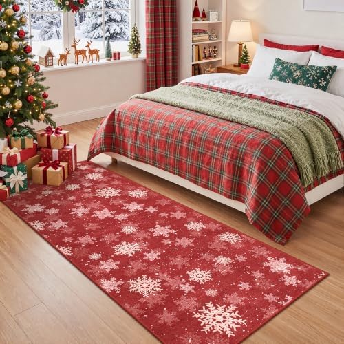 2x5 Christmas Runner Rug for Hallway,Washable Kitchen Rugs,Red - Image 5