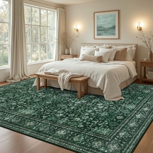 10x12 Area Rugs Living Room: Washable Rug for Bedroom Deep Green - Image 3