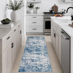 2x5 Washable Runner Rug：Modern Abstract Kitchen Soft Carpet Blue by FXRHLP