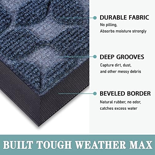 Bulijojo Sturdy Front Entrance Doormats,Durable Heavy Duty Welcome Mat,Thick Absorbent Natural Rubber Non Slip Mat,Easy Clean Entryway Mat Geometric Blue 23"x35" - Image 3
