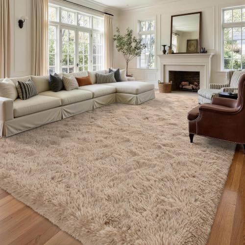 8x10 Extra Large Beige Fluffy Area Rug Non-Slip for Living Room Bedroom - Image 2