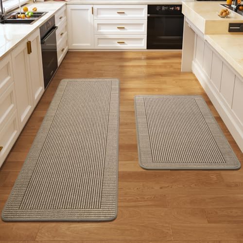 Kitchen Rugs Set of 2, Kitchen Mats for Floor,17x30+17x47 Brown by QiCaiJia