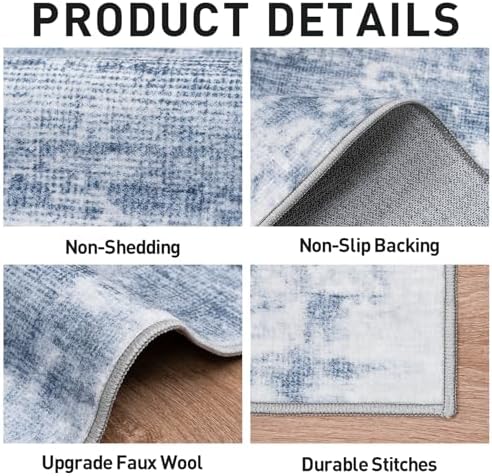 10x14 Area Rugs for Living Room: Washable Abstract Blue White Carpet - Image 5